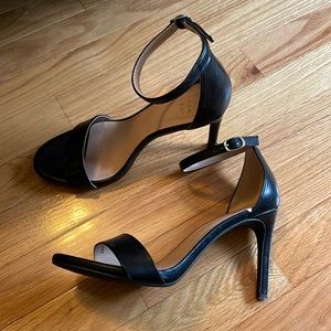 A. New. Day Black Strappy Heels. Size 6.5. 3” Heel